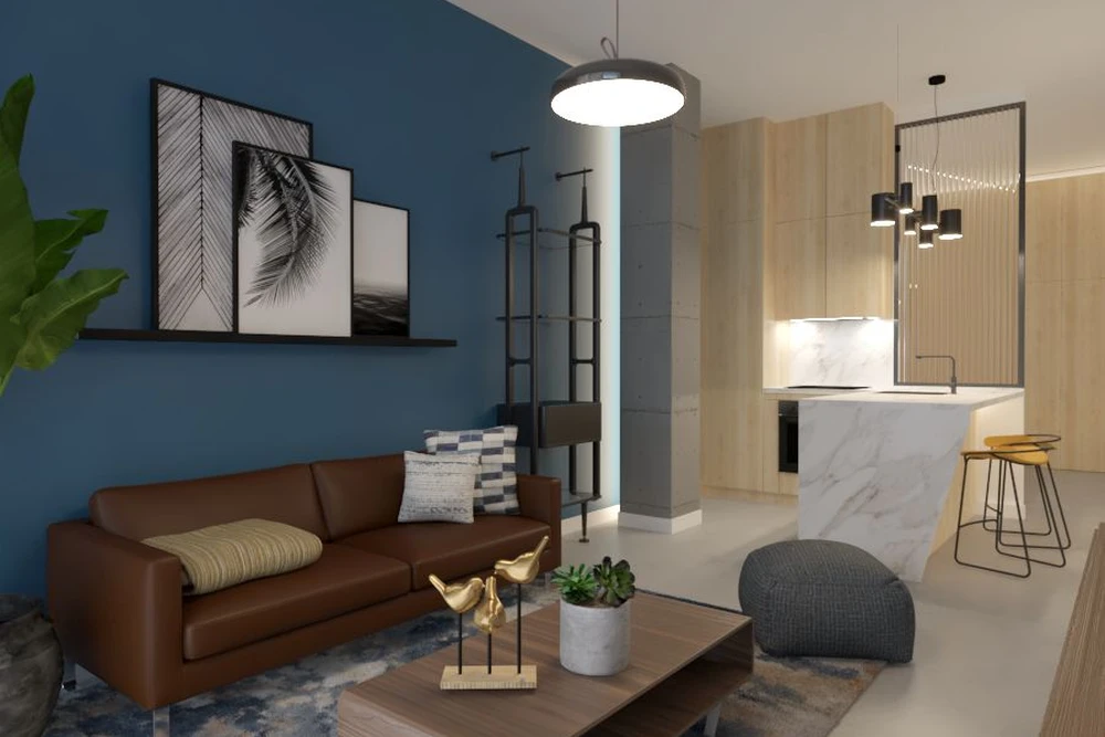 Visual de salón y cocina del apartamento 1 del Residencial Nicolás Salmerón