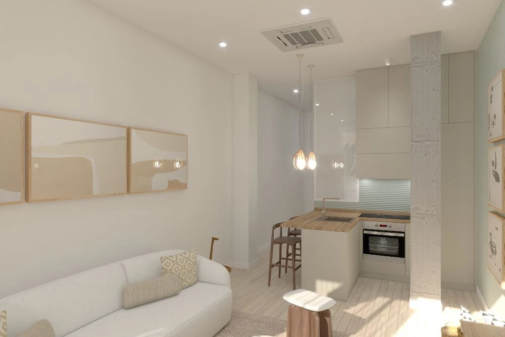 Visual salón-cocina del apartamento 3 del Residencial Nicolás Salmerón
